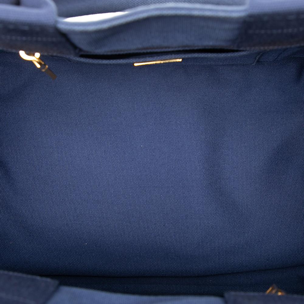 Prada B Prada Blue Dark Blue Canvas Fabric Canapa Logo Tote Italy
