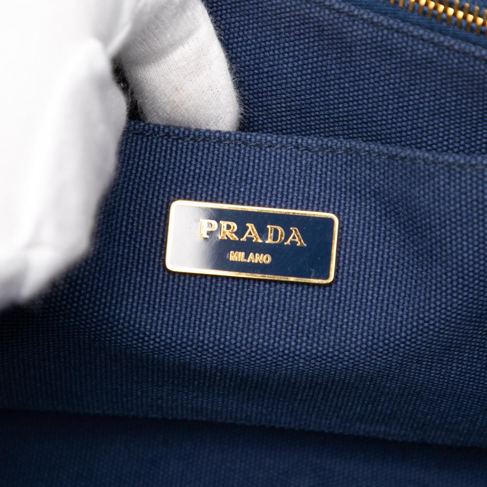 Prada B Prada Blue Dark Blue Canvas Fabric Canapa Logo Tote Italy