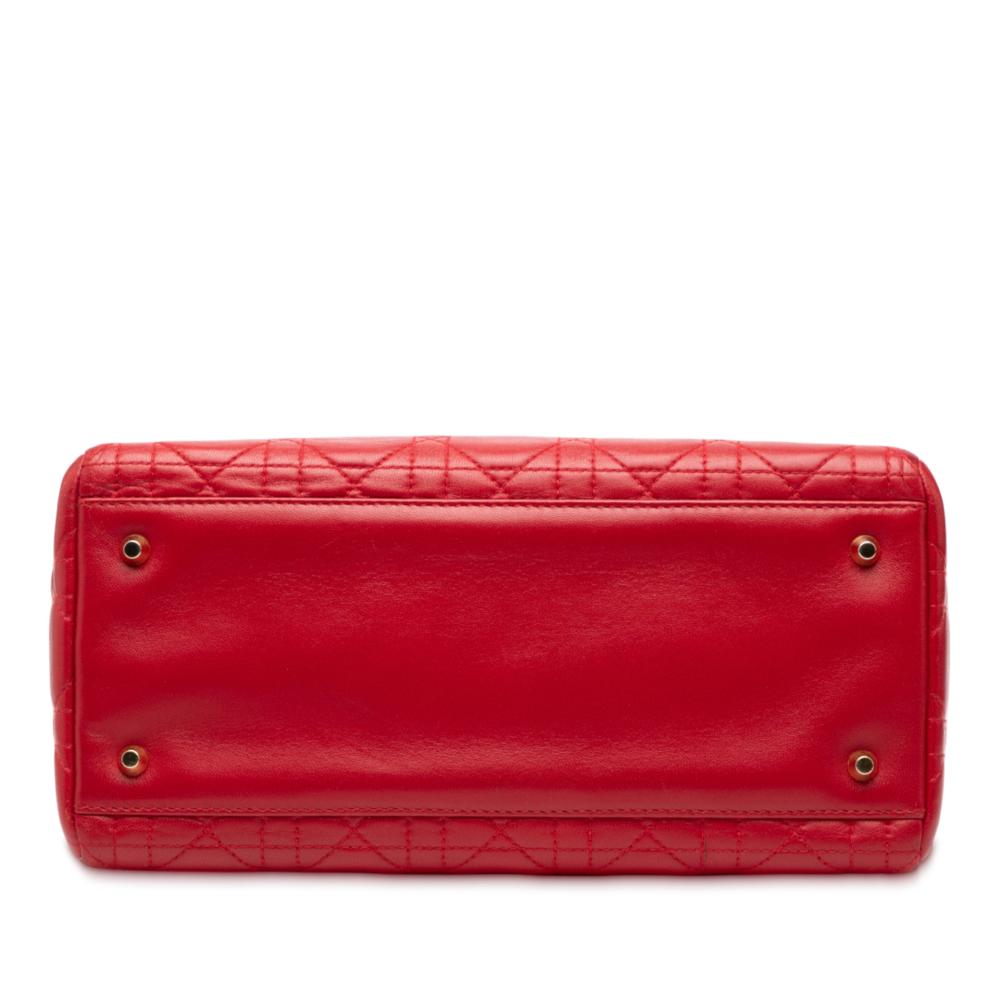 Christian Dior B Dior Red Lambskin Leather Leather Medium Lambskin Cannage Lady Dior Italy