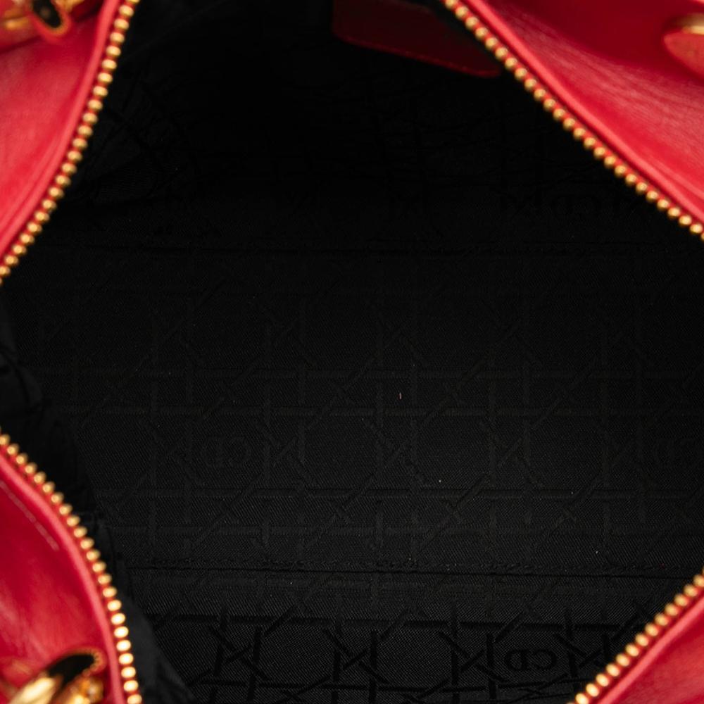 Christian Dior B Dior Red Lambskin Leather Leather Medium Lambskin Cannage Lady Dior Italy