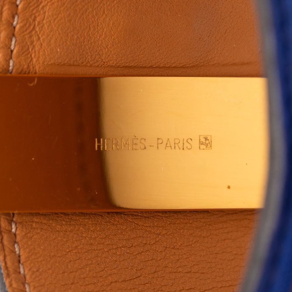 Hermès B Hermès Blue with Gold Calf Leather Swift and Gold Plated Collier de Chien Bracelet France
