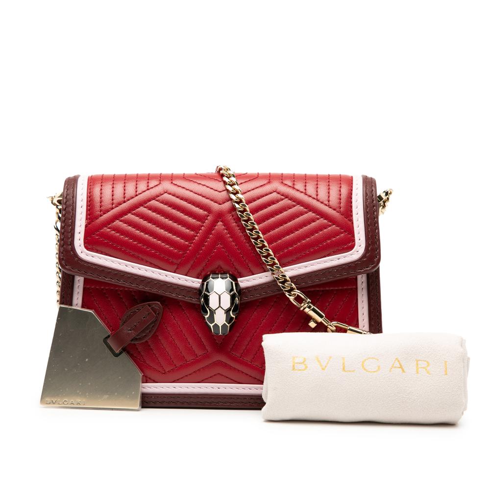 Bvlgari AB Bvlgari Red Calf Leather Mini Quilted skin Diamond Blast Serpenti Forever Crossbody Italy