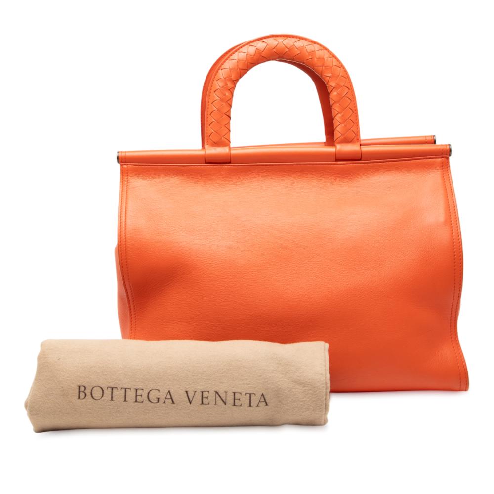 Bottega Veneta B Bottega Veneta Orange Calf Leather Intrecciato Frame Top Handle Bag Italy