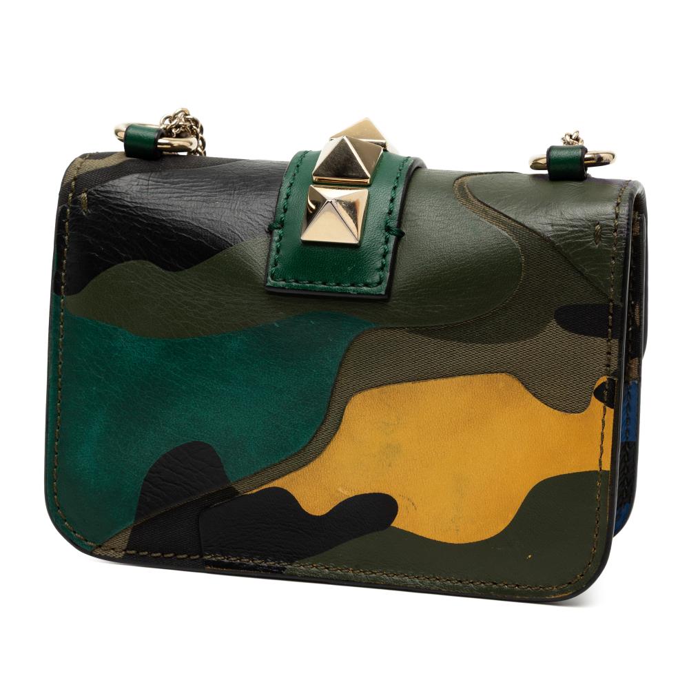 Valentino Green Mini Nappa and Canvas Camouflage Rockstud Glam Lock Crossbody Italy