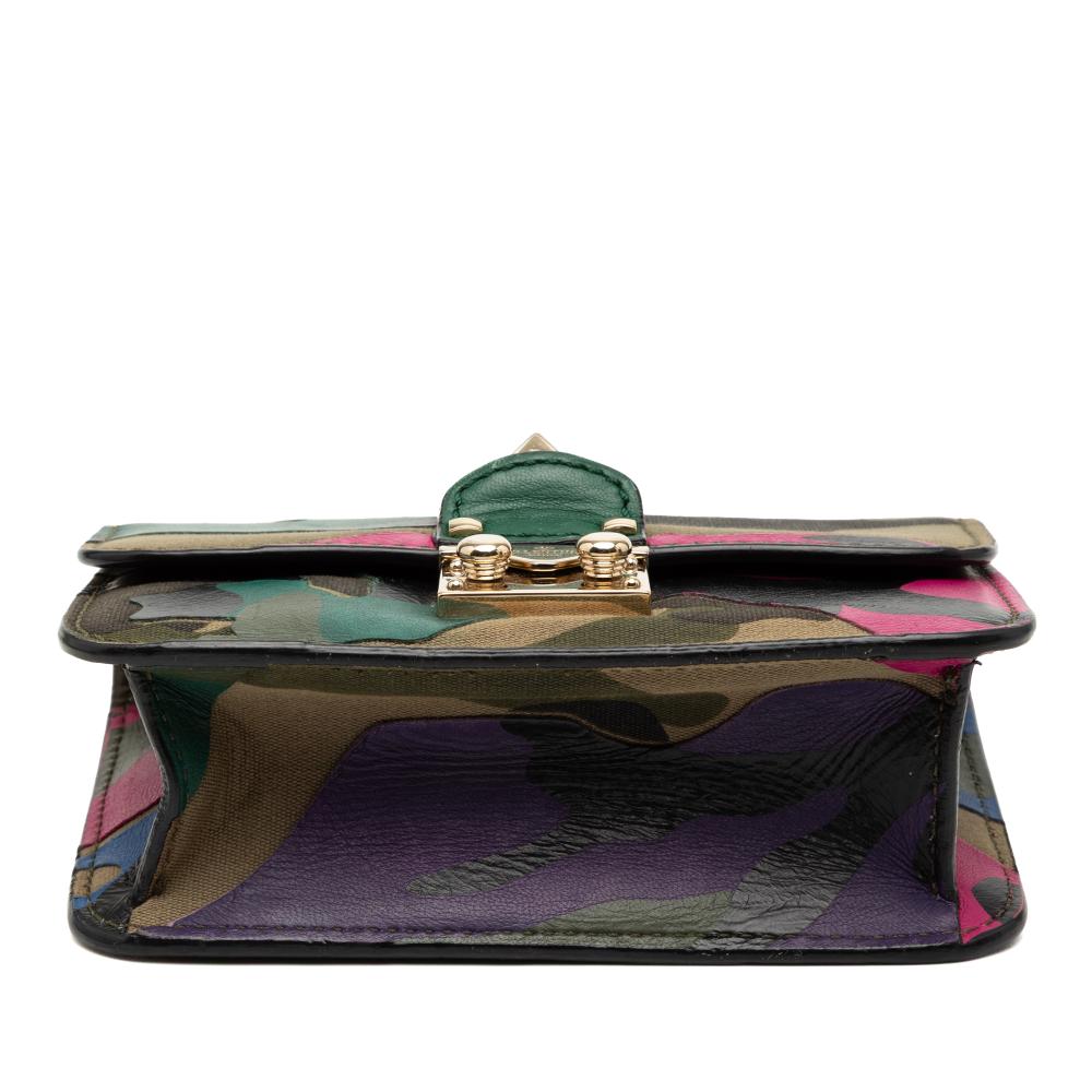 Valentino Green Mini Nappa and Canvas Camouflage Rockstud Glam Lock Crossbody Italy