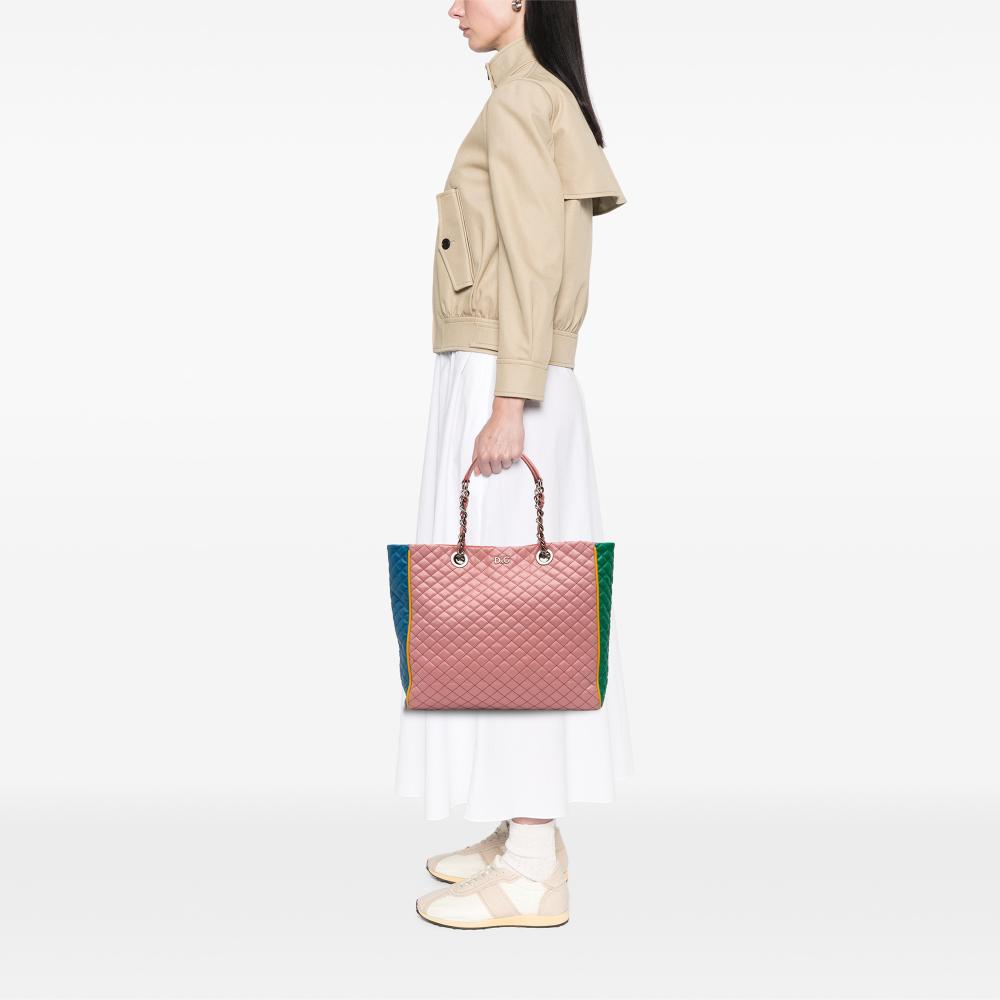 Dolce&Gabbana B Dolce & Gabbana Pink Lambskin Leather Leather Mulitcolor Quilted Lambskin Lily Glam Tote Italy
