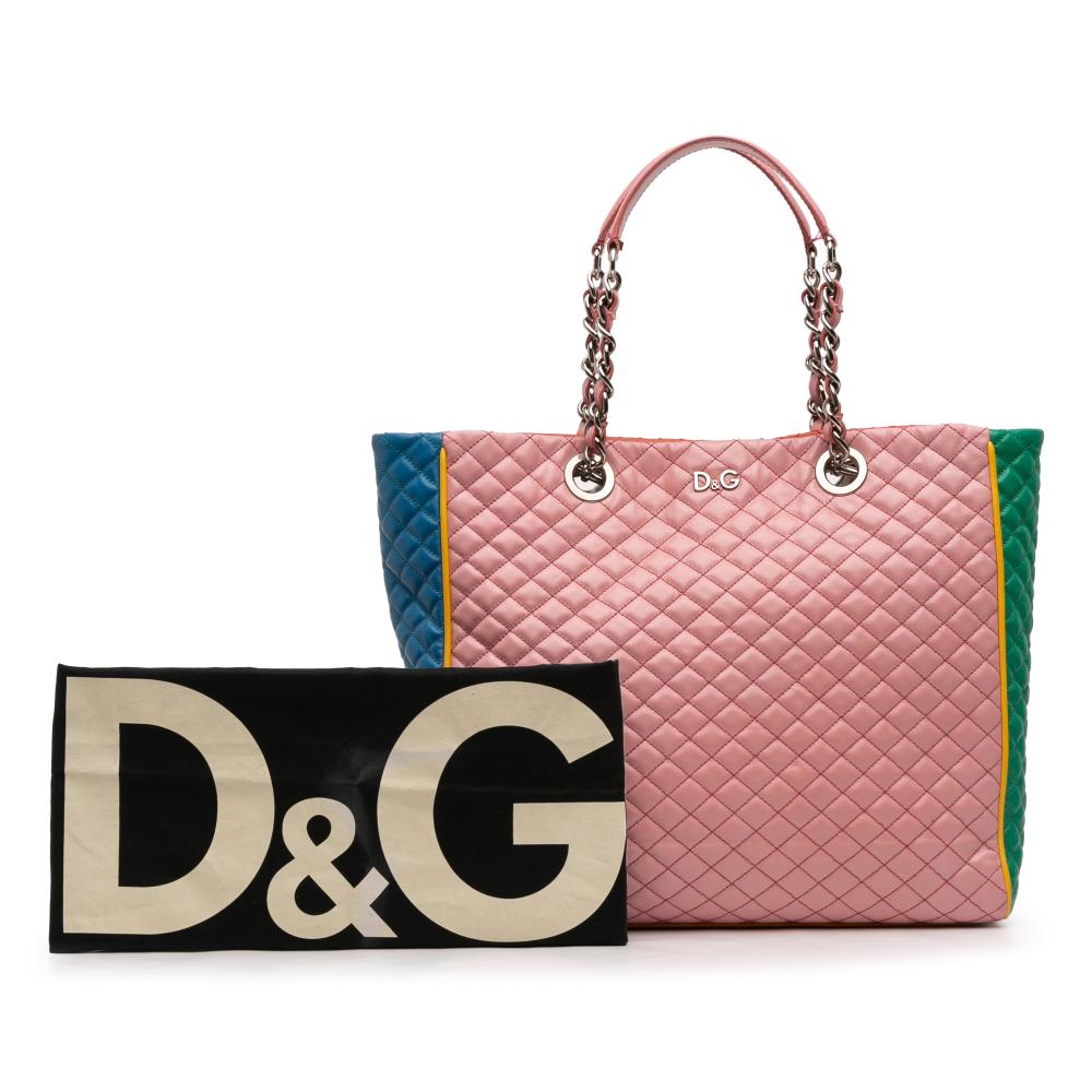 Dolce&Gabbana B Dolce & Gabbana Pink Lambskin Leather Leather Mulitcolor Quilted Lambskin Lily Glam Tote Italy