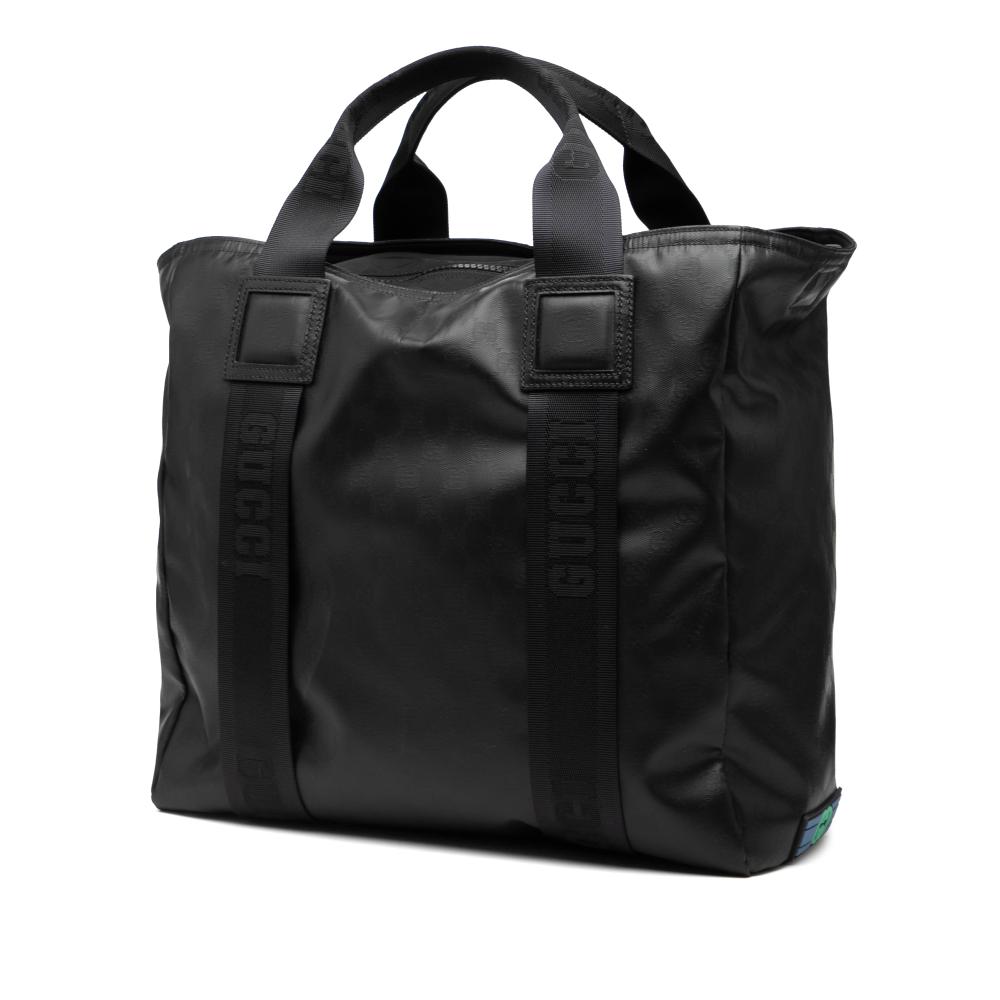 Gucci AB Gucci Black Coated Canvas Fabric GG Crystal Tote Italy