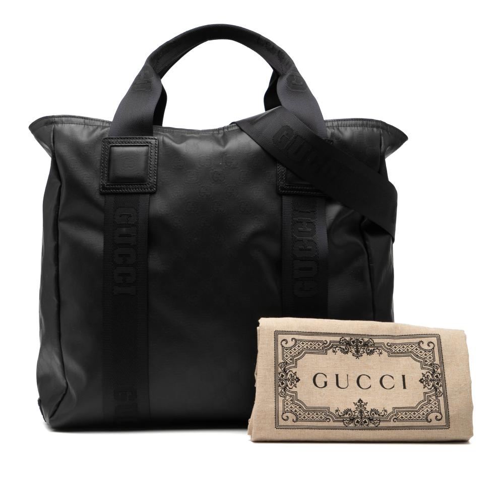 Gucci AB Gucci Black Coated Canvas Fabric GG Crystal Tote Italy