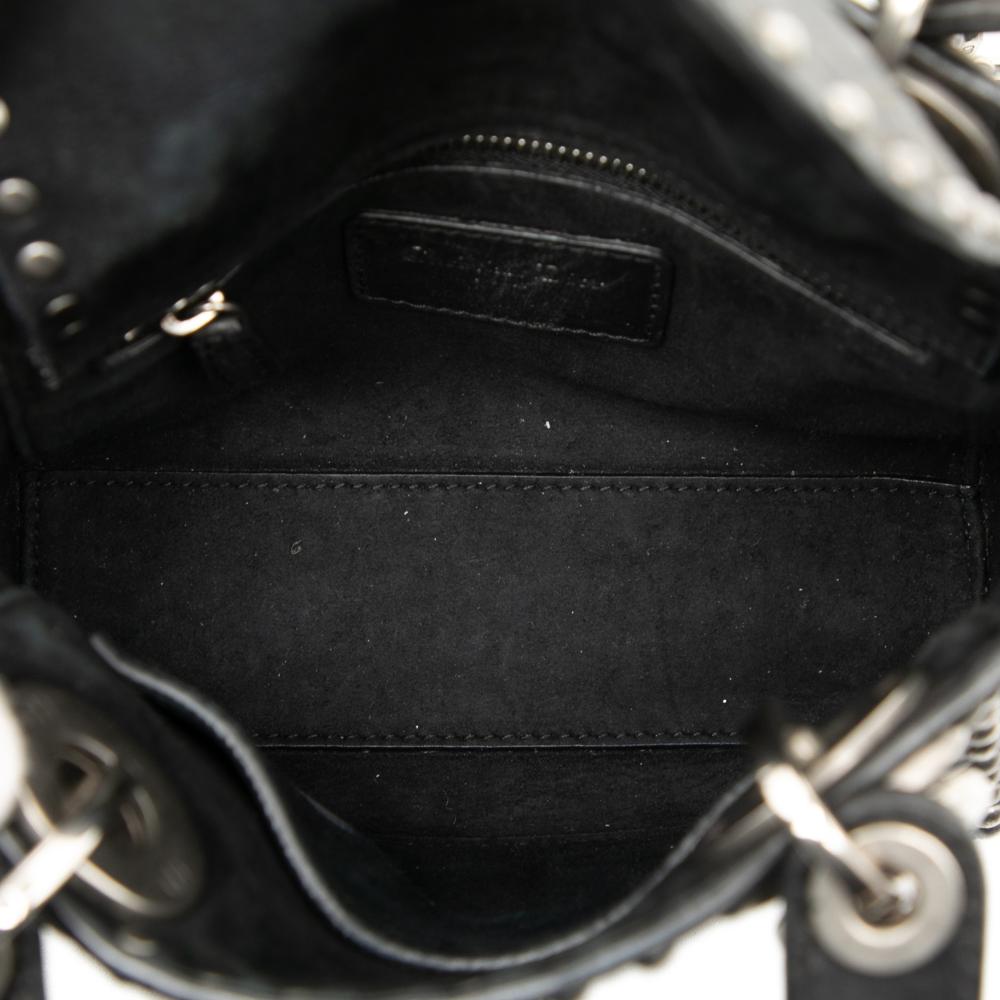 Christian Dior B Dior Black Calf Leather Mini skin Cannage Studded Flower Lady Dior Italy