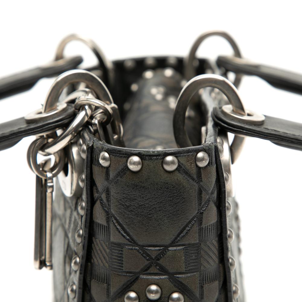 Christian Dior B Dior Black Calf Leather Mini skin Cannage Studded Flower Lady Dior Italy