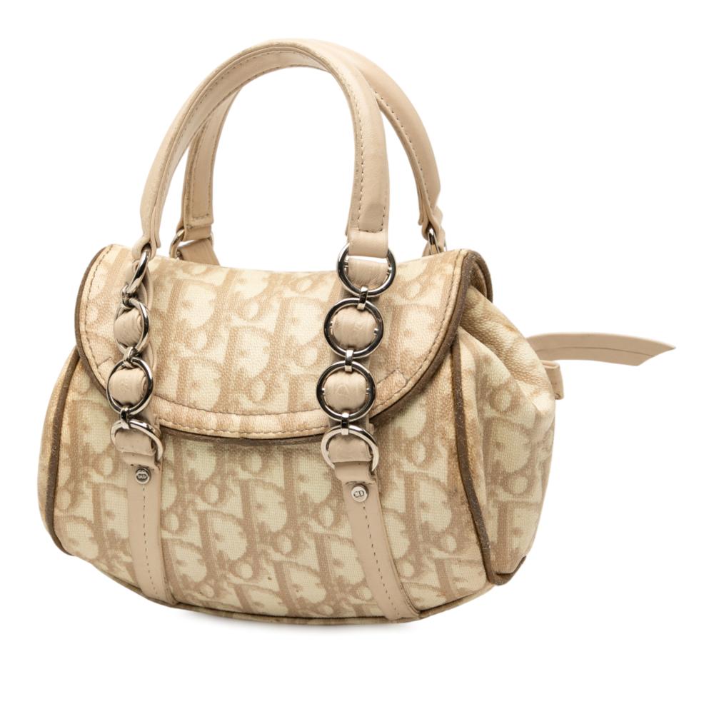 Christian Dior B Dior Brown Beige Coated Canvas Fabric Mini Diorissimo Trotter Romantique Handbag Italy