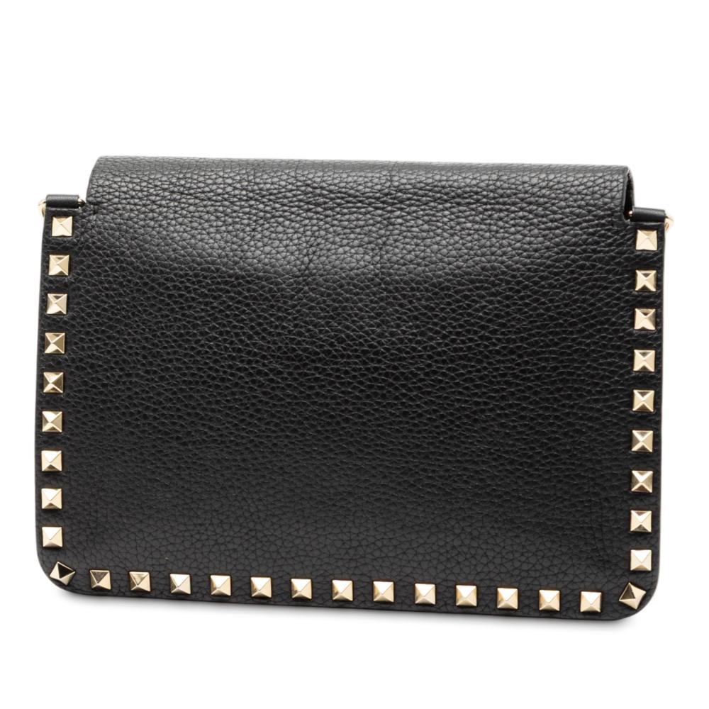Valentino B Valentino Black Calf Leather Small Grained skin Rockstud Crossbody Italy