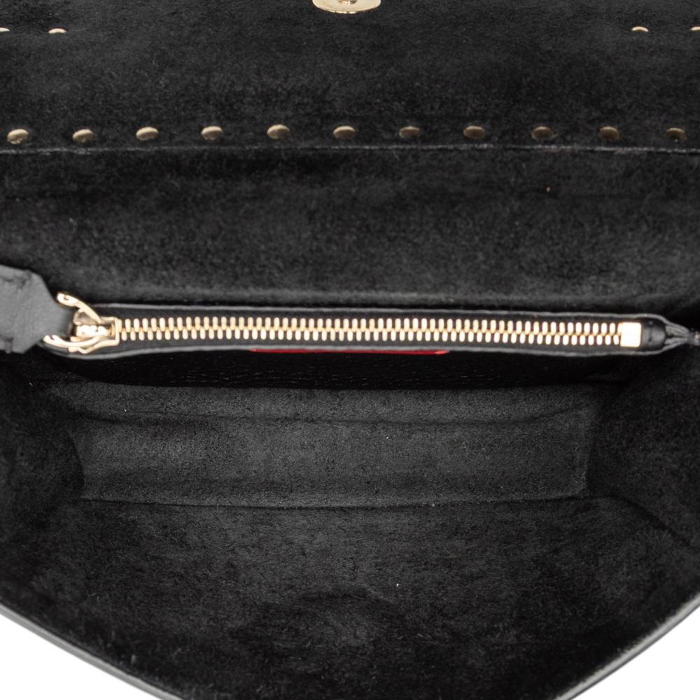 Valentino B Valentino Black Calf Leather Small Grained skin Rockstud Crossbody Italy