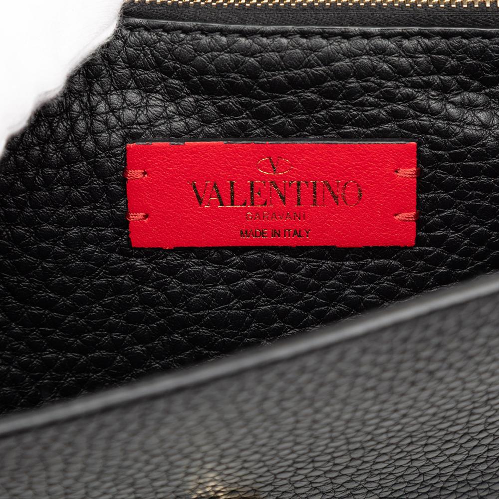 Valentino B Valentino Black Calf Leather Small Grained skin Rockstud Crossbody Italy
