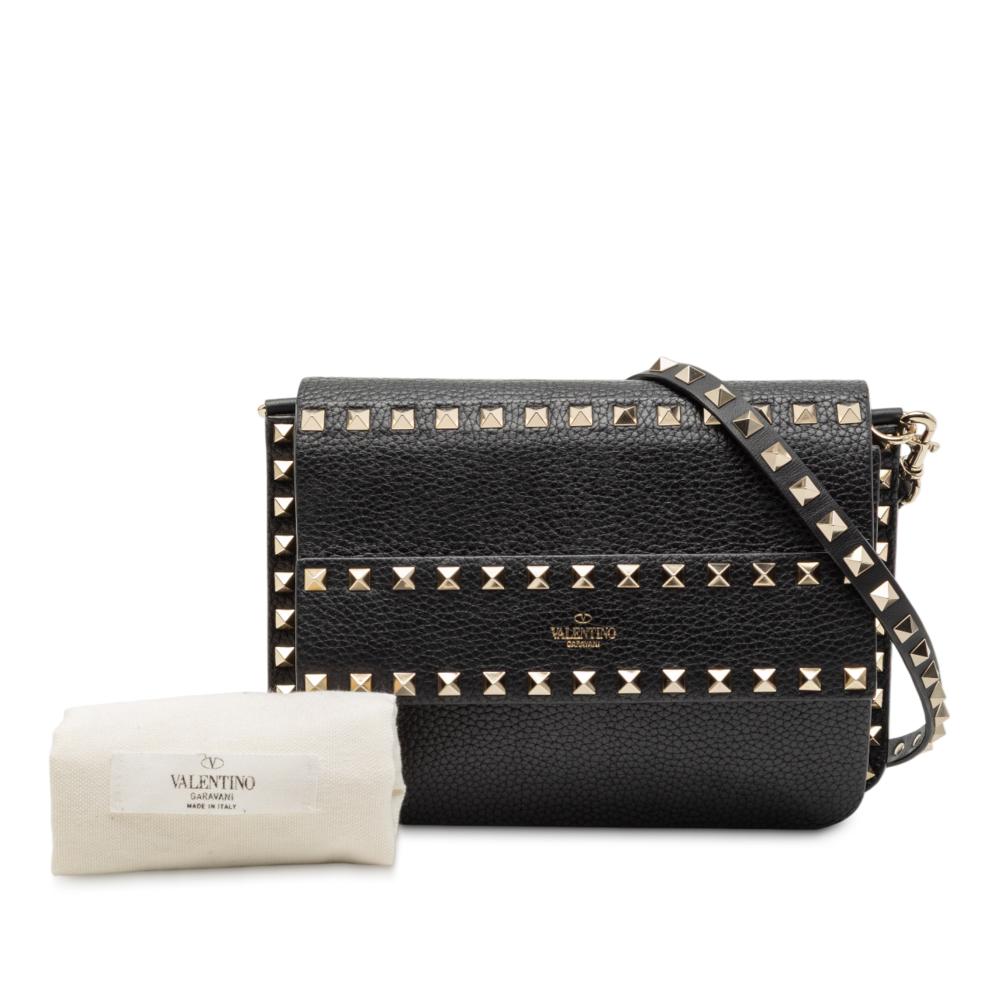 Valentino B Valentino Black Calf Leather Small Grained skin Rockstud Crossbody Italy