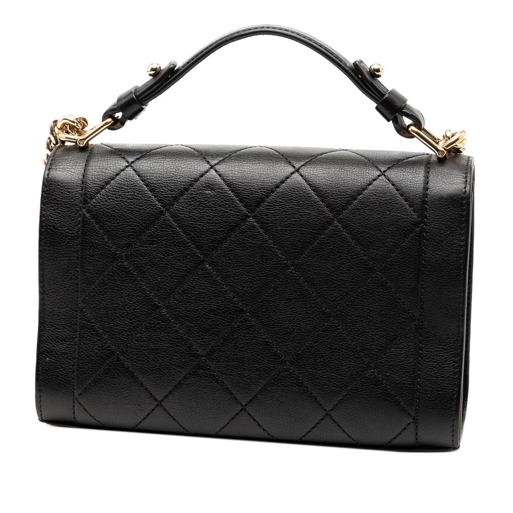 Chanel B Chanel Black Calf Leather Small Quilted Grained skin Label Click Flap Italy