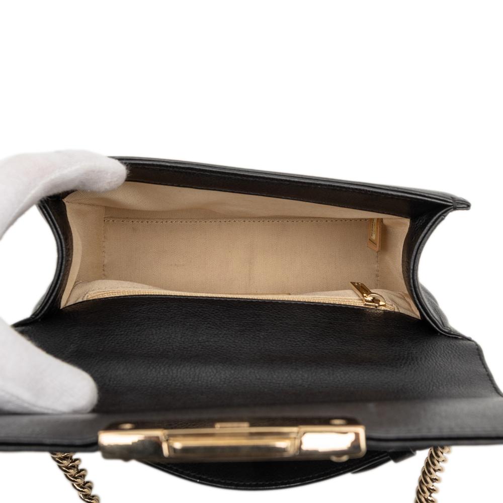 Chanel B Chanel Black Calf Leather Small Quilted Grained skin Label Click Flap Italy