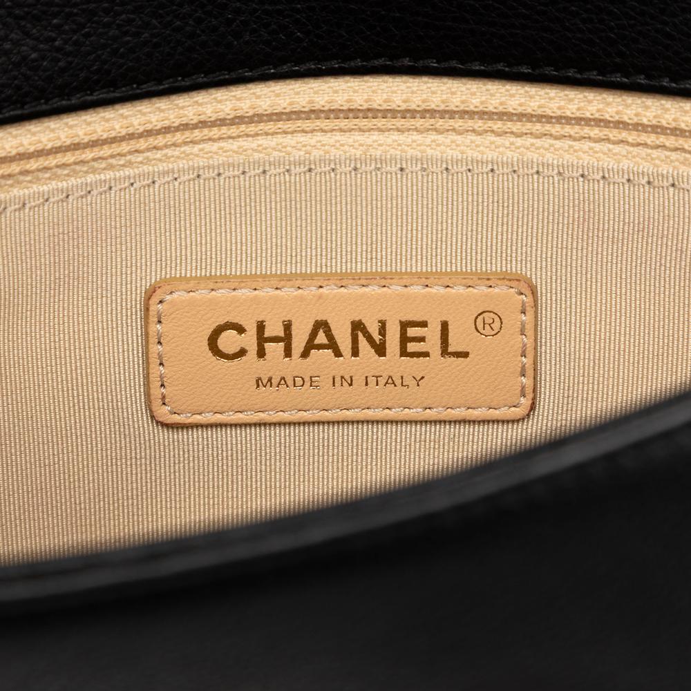 Chanel B Chanel Black Calf Leather Small Quilted Grained skin Label Click Flap Italy