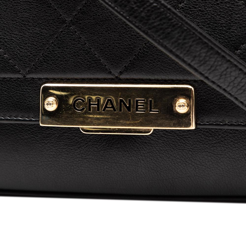 Chanel B Chanel Black Calf Leather Small Quilted Grained skin Label Click Flap Italy