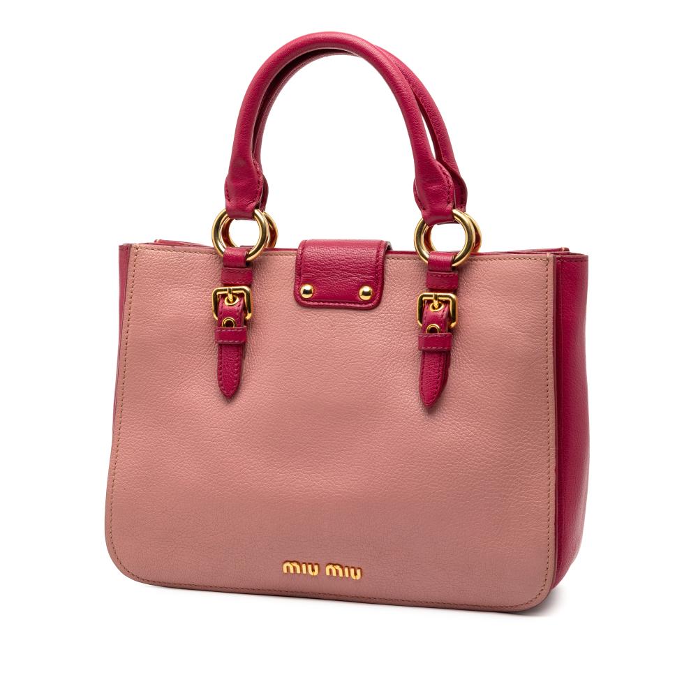 Miu Miu B Miu Miu Pink Goatskin Leather Bicolor Madras Satchel Italy