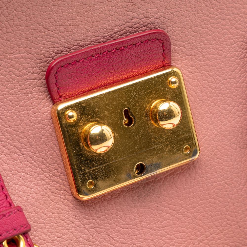 Miu Miu B Miu Miu Pink Goatskin Leather Bicolor Madras Satchel Italy