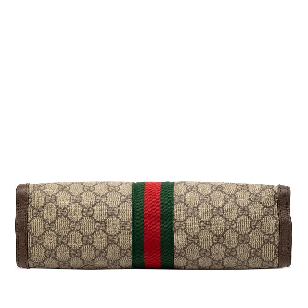 Gucci B Gucci Brown Beige Coated Canvas Fabric Medium GG Supreme Web Ophidia Chain Shoulder Bag Italy