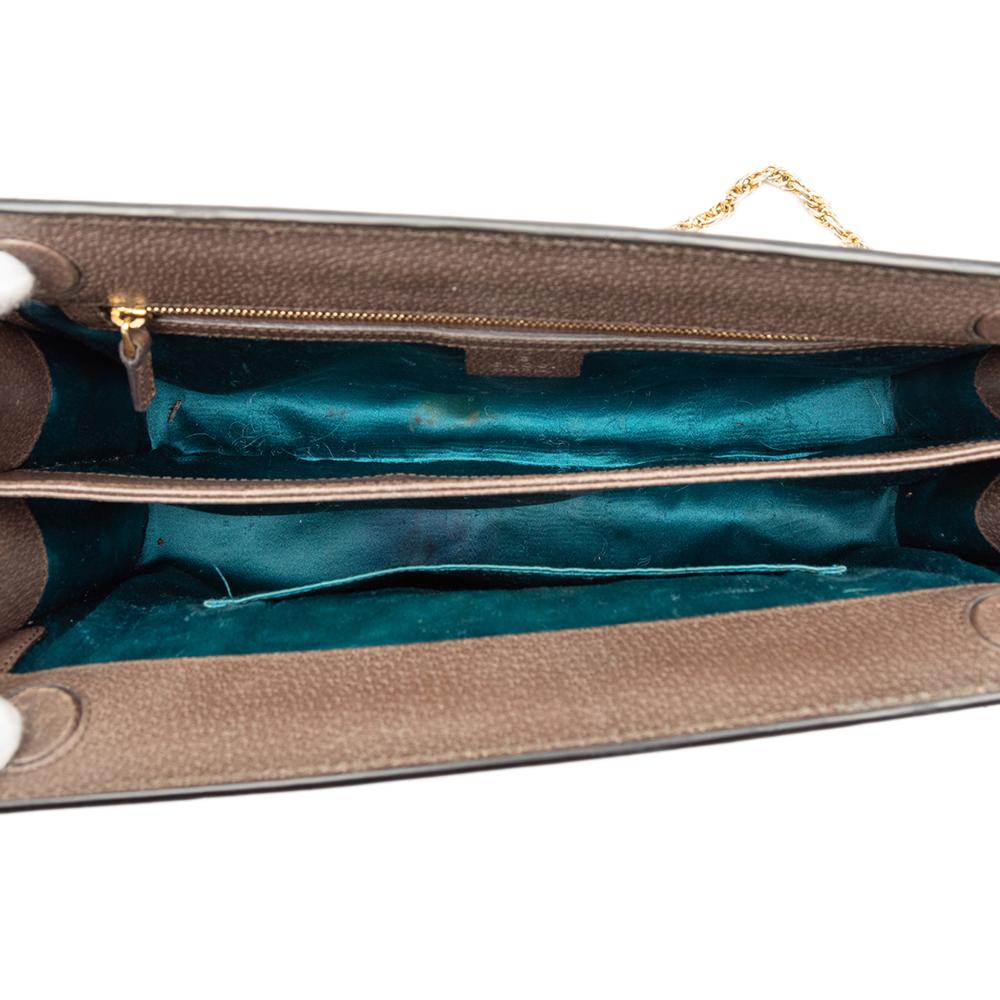 Gucci B Gucci Brown Beige Coated Canvas Fabric Medium GG Supreme Web Ophidia Chain Shoulder Bag Italy