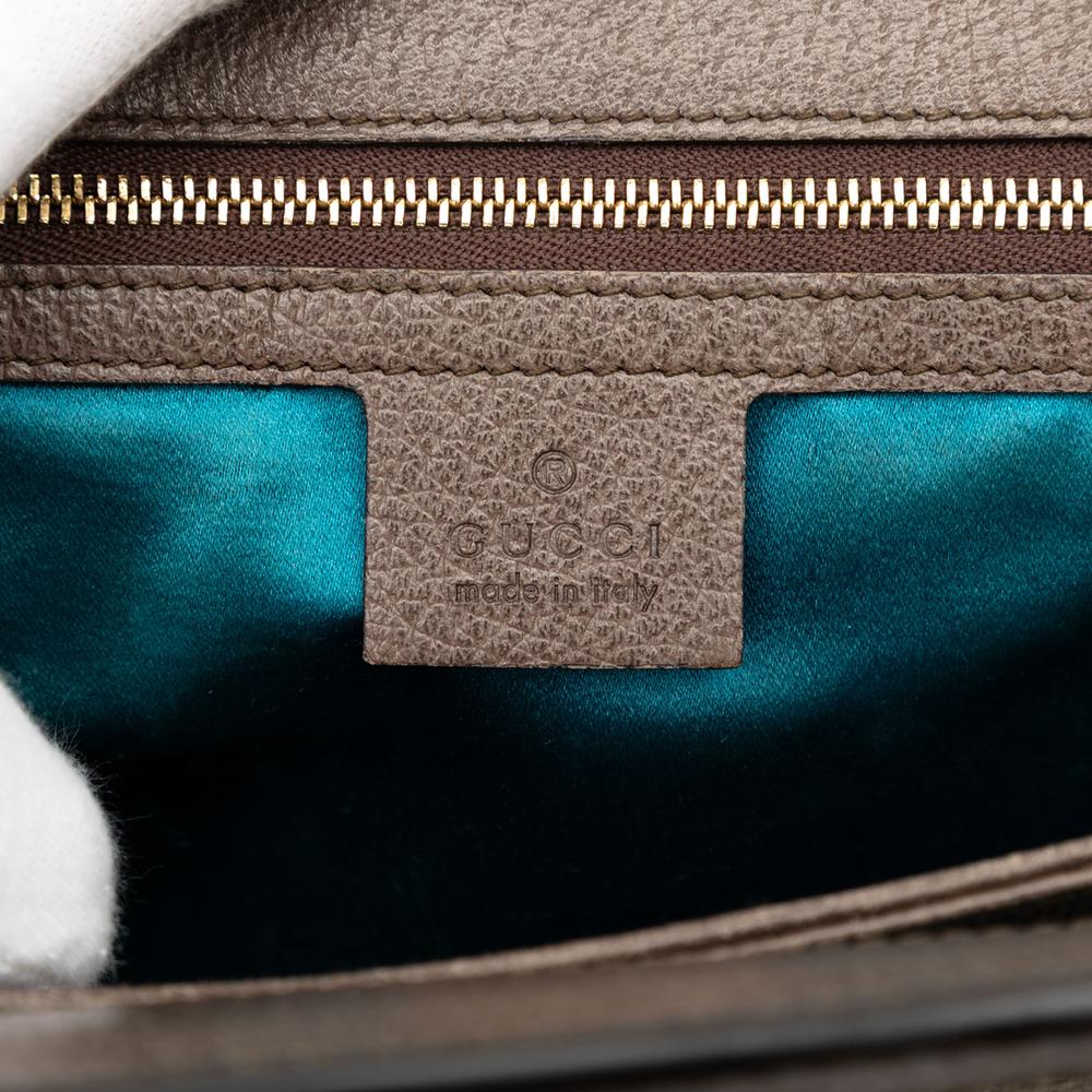 Gucci B Gucci Brown Beige Coated Canvas Fabric Medium GG Supreme Web Ophidia Chain Shoulder Bag Italy