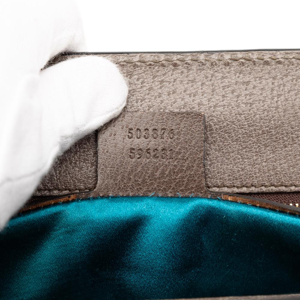 Gucci B Gucci Brown Beige Coated Canvas Fabric Medium GG Supreme Web Ophidia Chain Shoulder Bag Italy