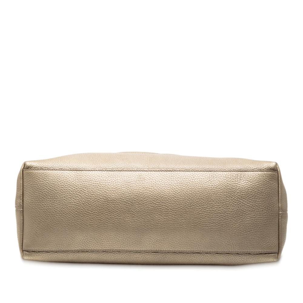 Gucci B Gucci Gold Light Gold Calf Leather Medium Metallic Soho Chain Tote Italy