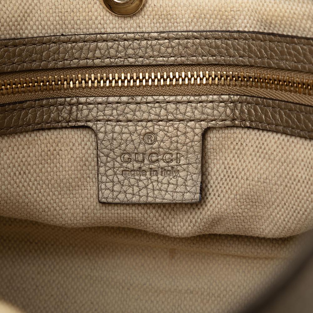 Gucci B Gucci Gold Light Gold Calf Leather Medium Metallic Soho Chain Tote Italy