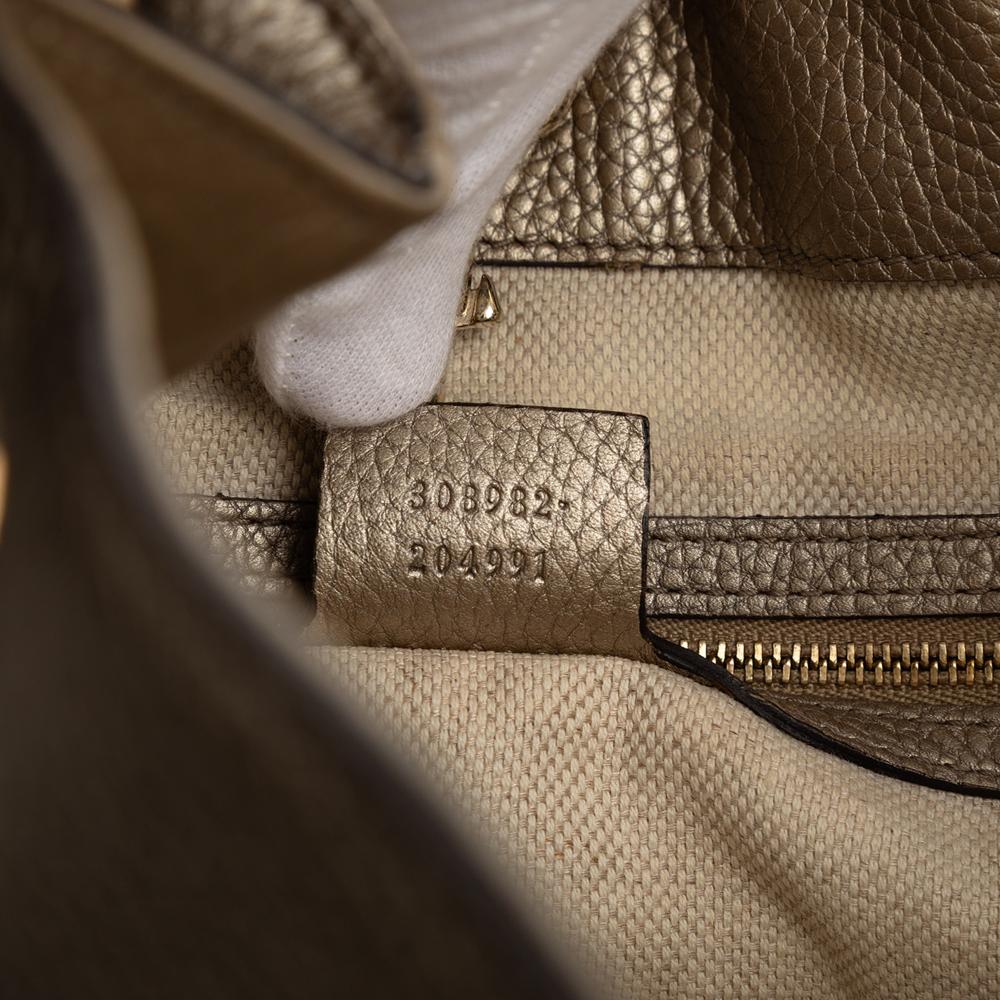 Gucci B Gucci Gold Light Gold Calf Leather Medium Metallic Soho Chain Tote Italy