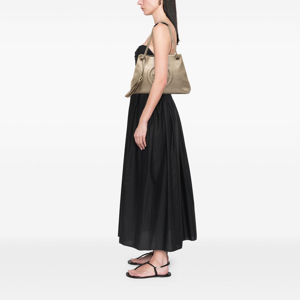 Gucci B Gucci Gold Light Gold Calf Leather Medium Metallic Soho Chain Tote Italy