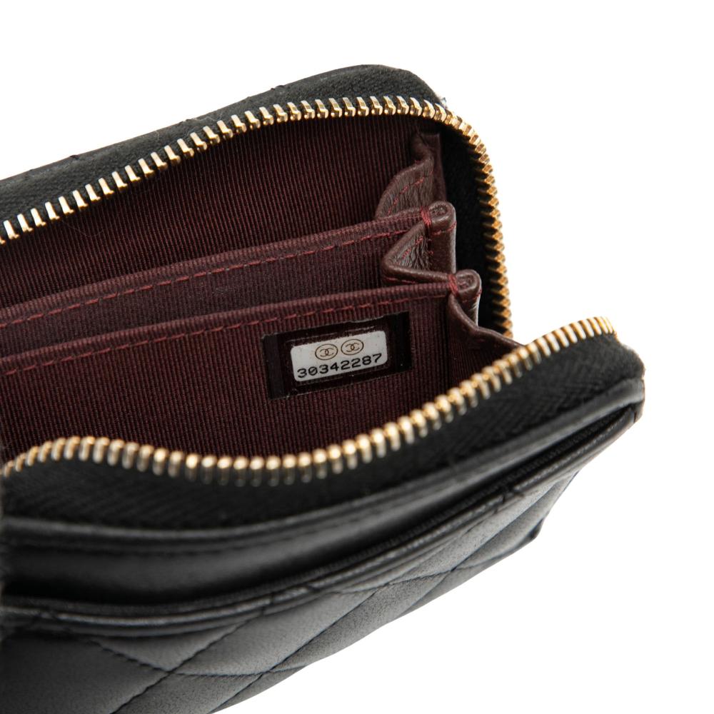 Chanel B Chanel Black Calf Leather CC Quilted skin Zipped Coin Purse Spain