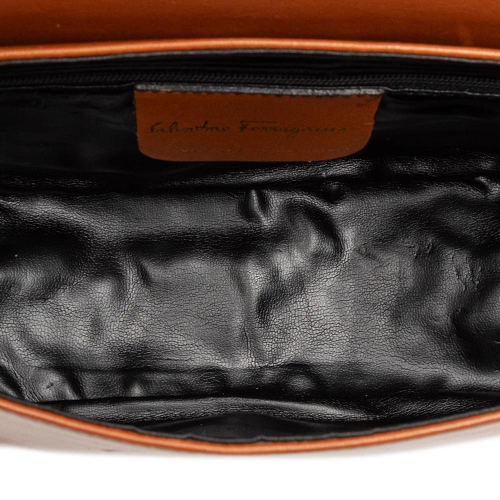 Ferragamo B Ferragamo Brown Rust Calf Leather Flap Crossbody Italy