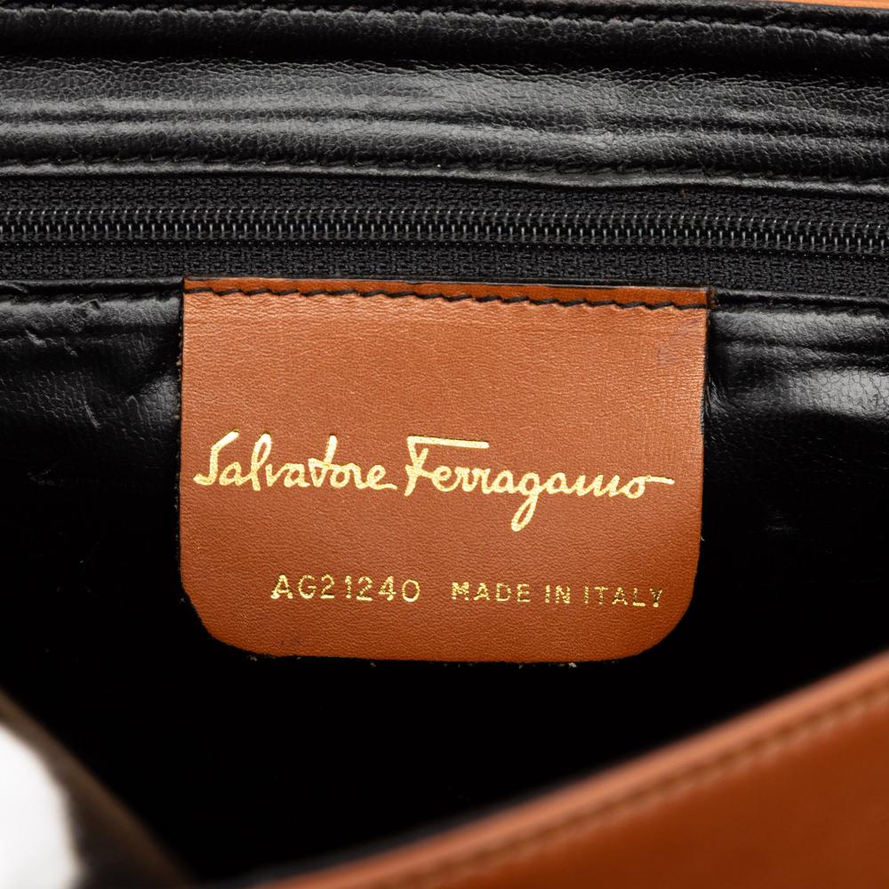 Ferragamo B Ferragamo Brown Rust Calf Leather Flap Crossbody Italy