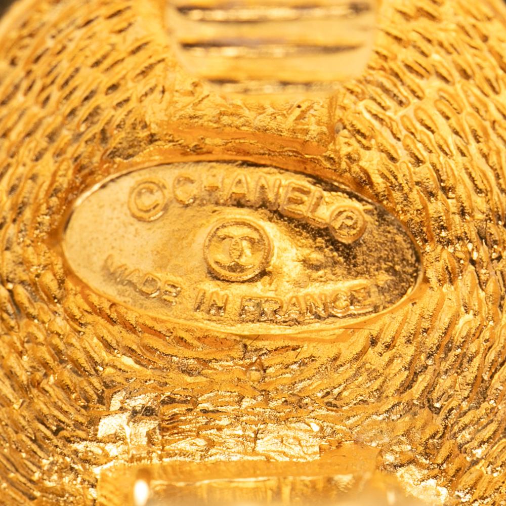 Chanel B Chanel Gold Gold Plated Metal CC Quilted Round Clip on Earrings France