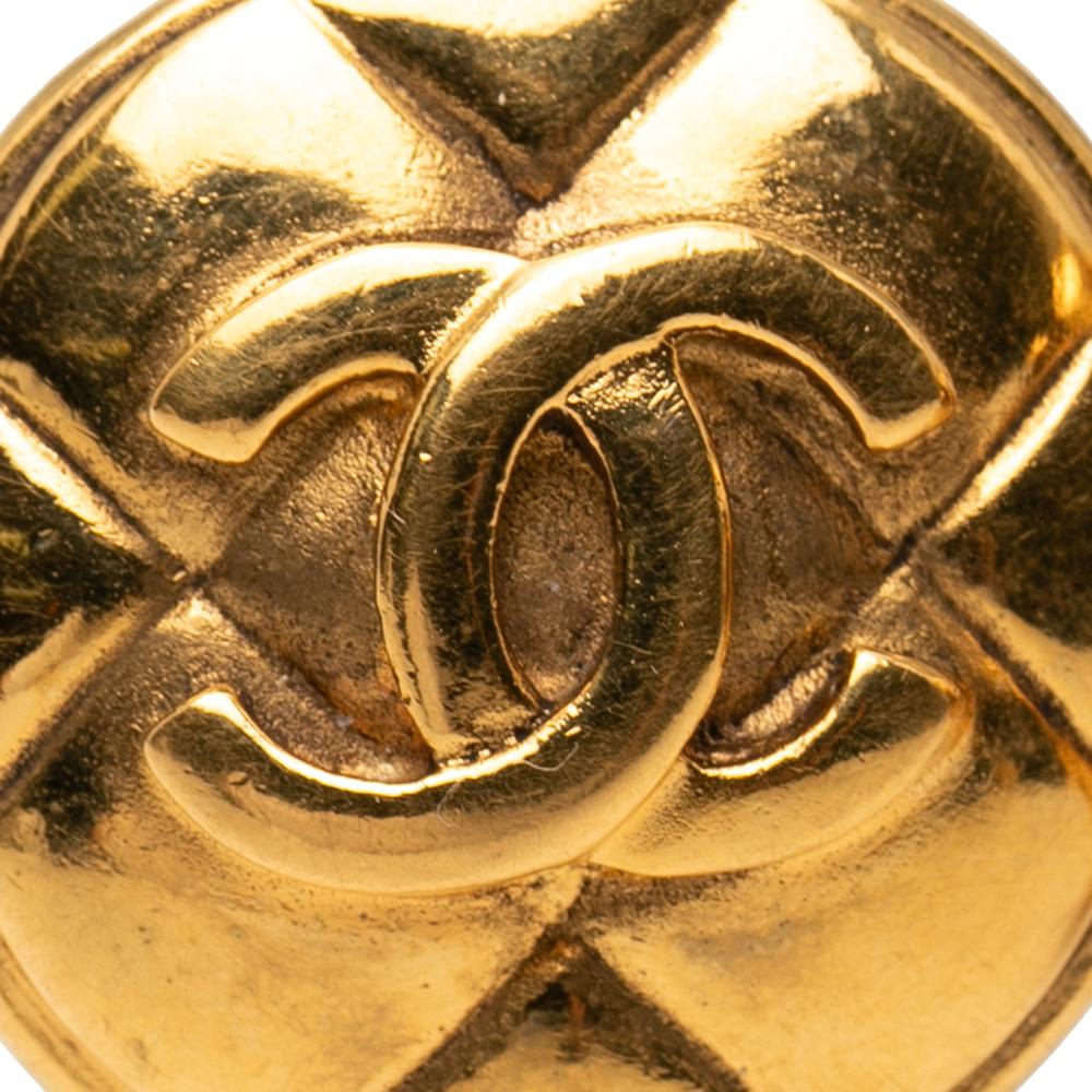 Chanel B Chanel Gold Gold Plated Metal CC Quilted Round Clip on Earrings France