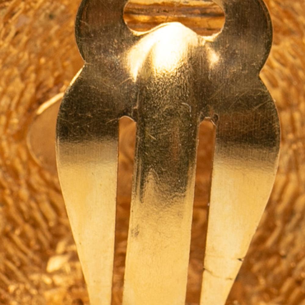 Chanel B Chanel Gold Gold Plated Metal CC Quilted Round Clip on Earrings France