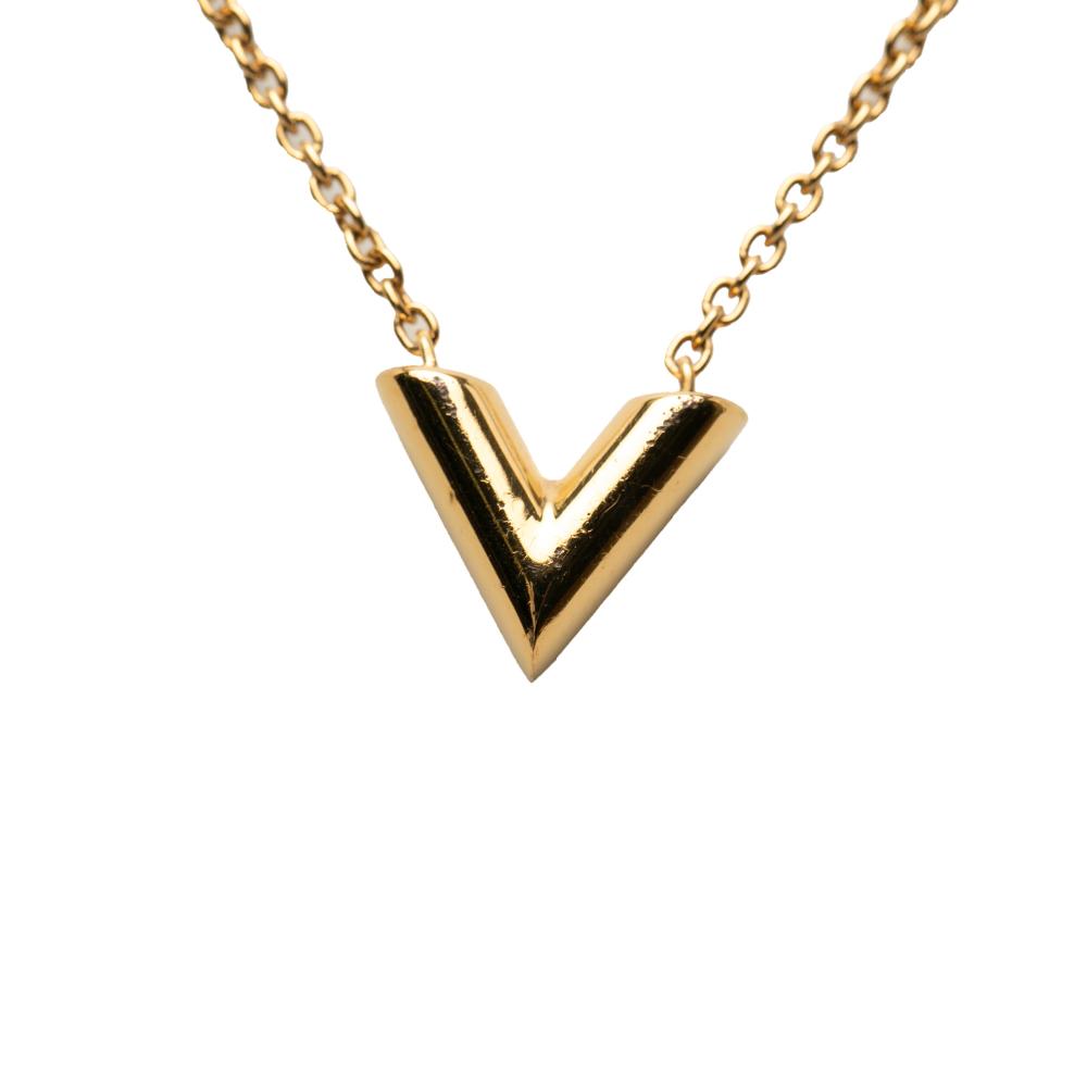 Louis Vuitton AB Louis Vuitton Gold Gold Plated Metal Essential V Necklace Italy