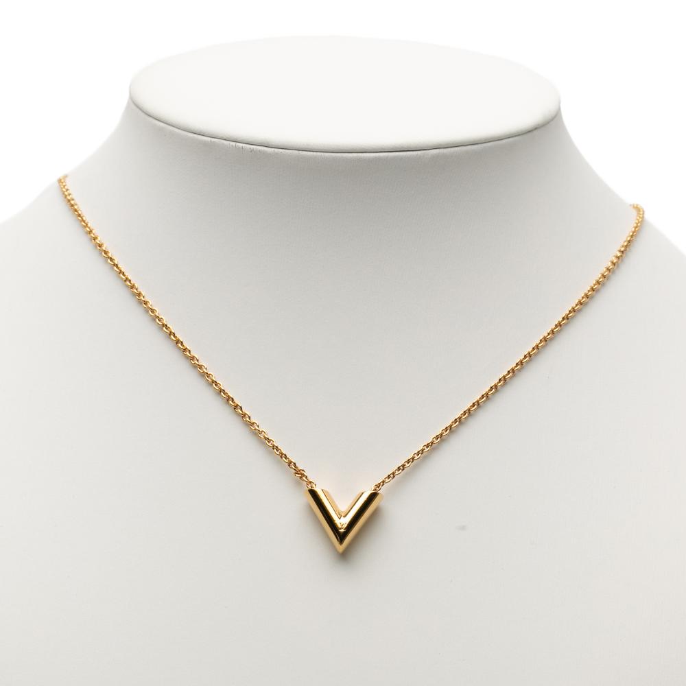 Louis Vuitton AB Louis Vuitton Gold Gold Plated Metal Essential V Necklace Italy