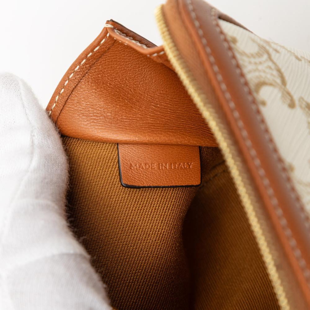 Celine AB Celine White Coated Canvas Fabric Triomphe Clutch On Chain Italy