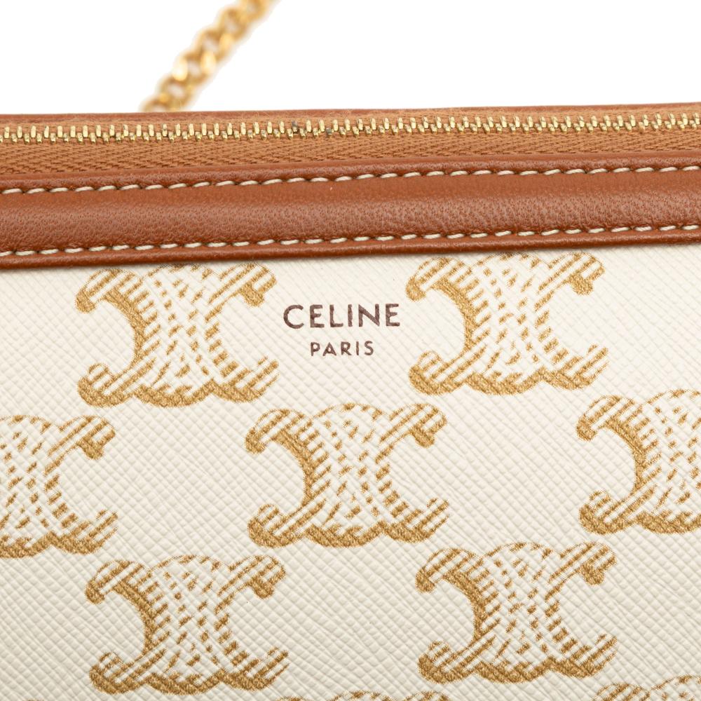 Celine AB Celine White Coated Canvas Fabric Triomphe Clutch On Chain Italy