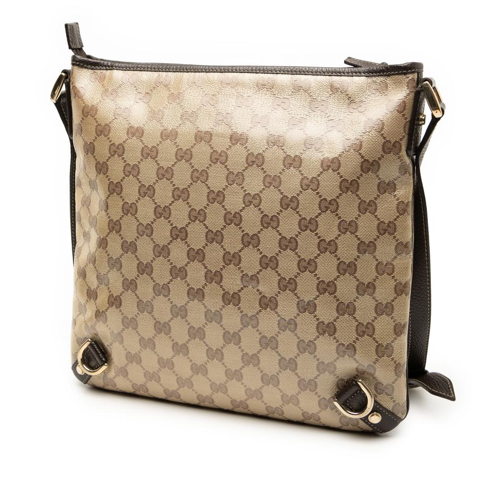 Gucci B Gucci Brown Coated Canvas Fabric GG Crystal Abbey D Ring Crossbody Italy
