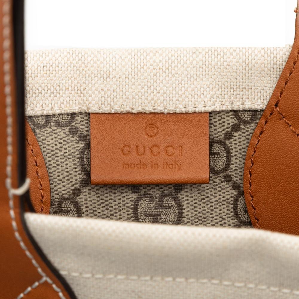 Gucci AB Gucci Brown Beige Canvas Fabric Medium Logo Tote Italy