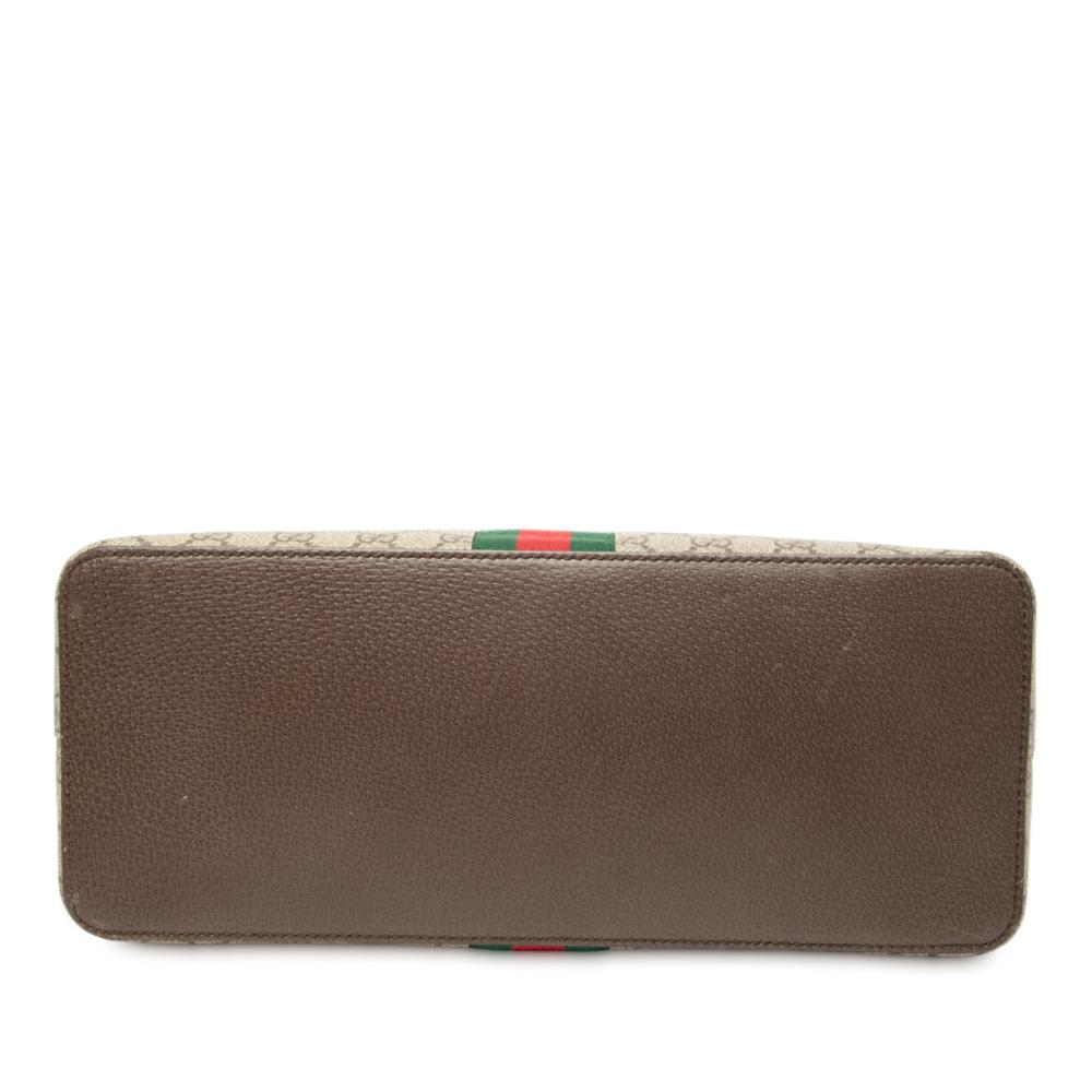 Gucci B Gucci Brown Beige Coated Canvas Fabric Medium GG Supreme Ophidia Web Satchel Italy