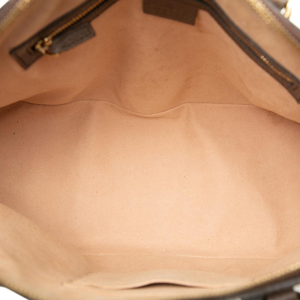 Gucci B Gucci Brown Beige Coated Canvas Fabric Medium GG Supreme Ophidia Web Satchel Italy