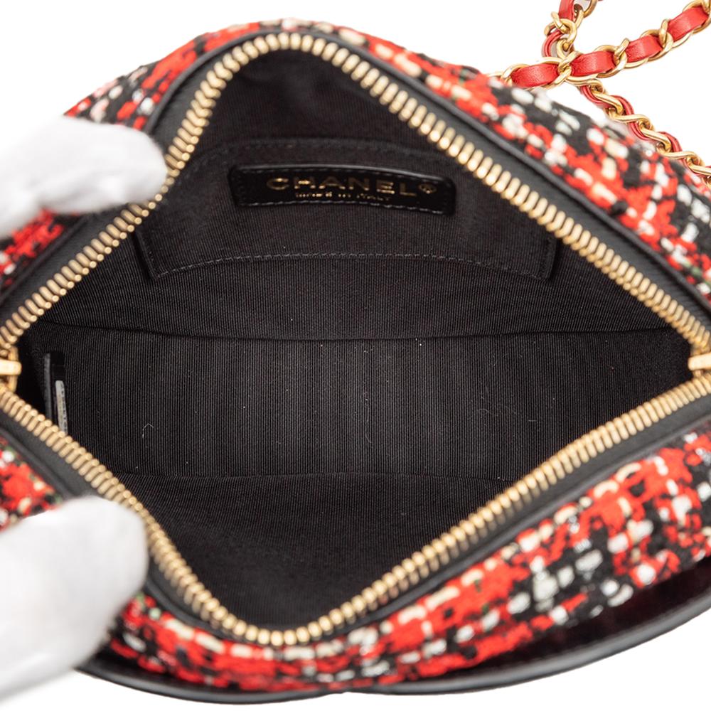 Chanel AB Chanel Red with Black Tweed Fabric and Lambskin Coco Midnight Camera Bag Italy