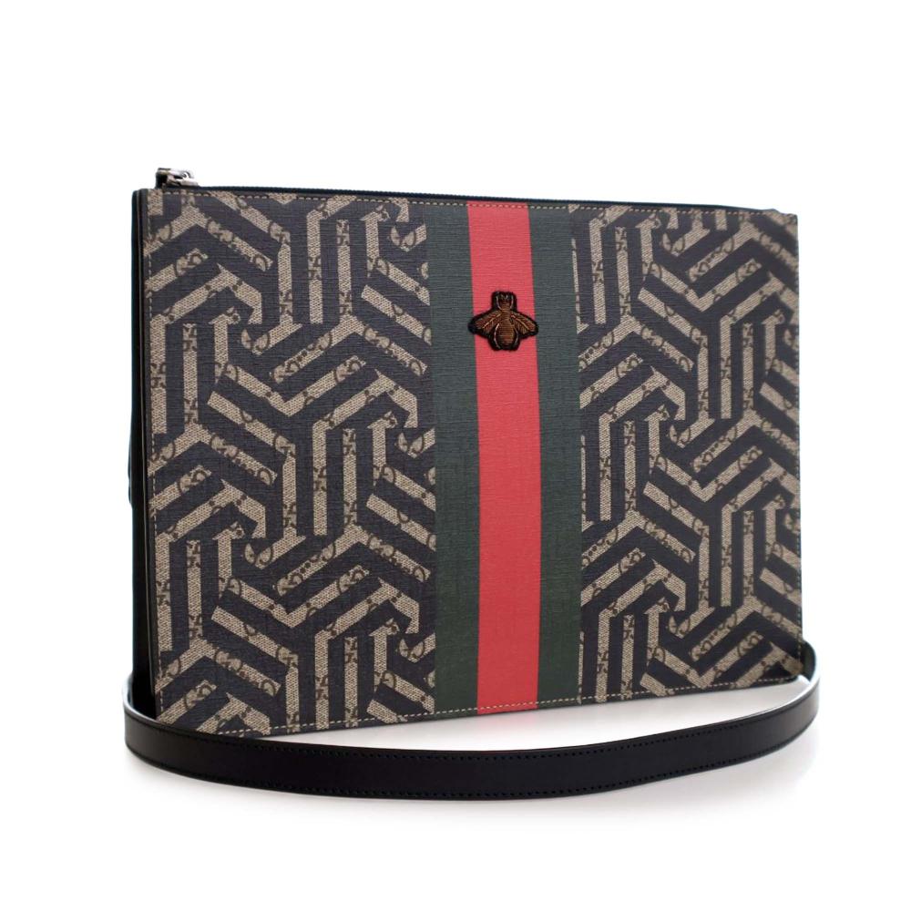 Gucci AB Gucci Brown Beige Coated Canvas Fabric GG Supreme Caleido Web Messenger Bag Italy